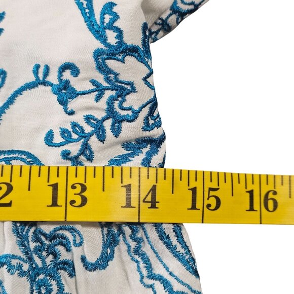 Alice + Olivia Blue White Paisley Mini Dress Size 6 | Ruffle Hem Summer Vacation - Picture 12 of 16